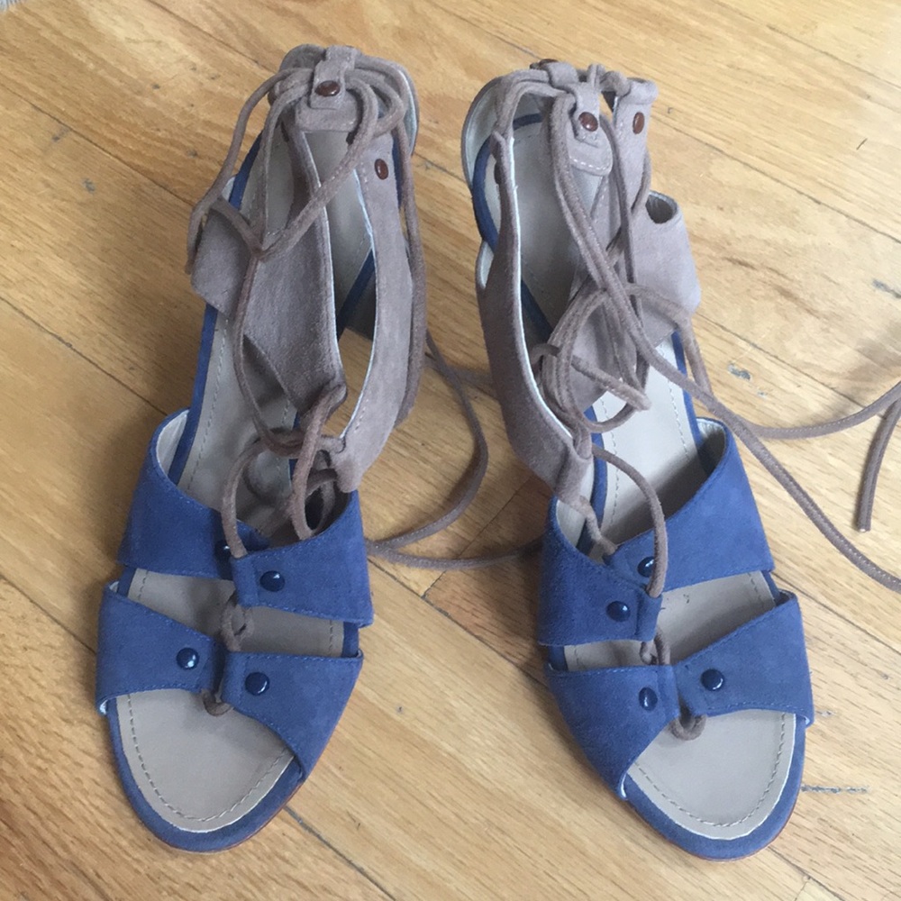 Black, blue, tan Proenza Schouler lace up heels